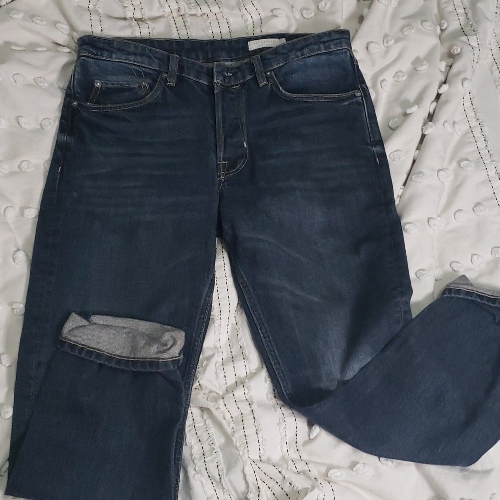 ALLSAINTS men’s Jack Tappered Jeans, In Dark Indigo button fly size 30 - Picture 3 of 9
